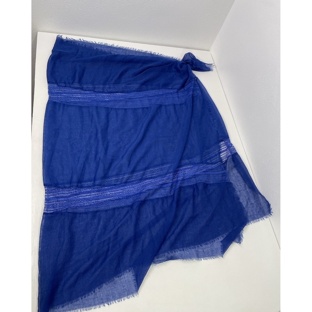 Blue Beach Sarong Cover Up 45x64" Sheer Lace Waist Wrap Shawl